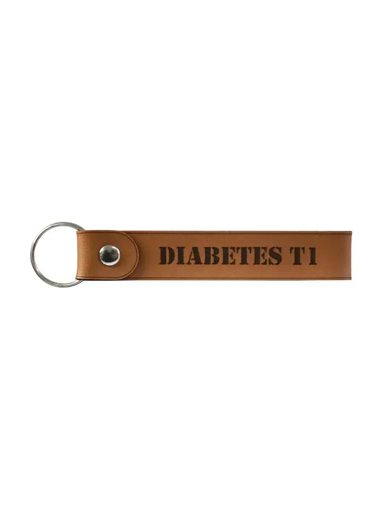 Diabetes Type 1 leather keychain by Kaio-Key Hanger in brown.