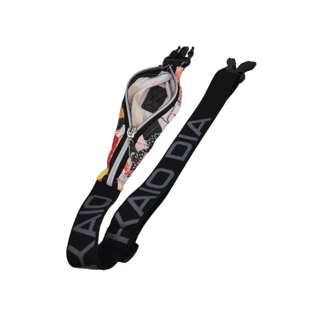 insulin pump belt pouch for children with black adjustable strap and colorful zippered pouch