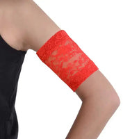 Lace armband for CGM and insulin pump in red, ensuring secure device placement with elegance.