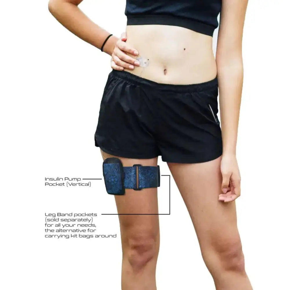 Insulin pump leg band for discreet wear under clothing.